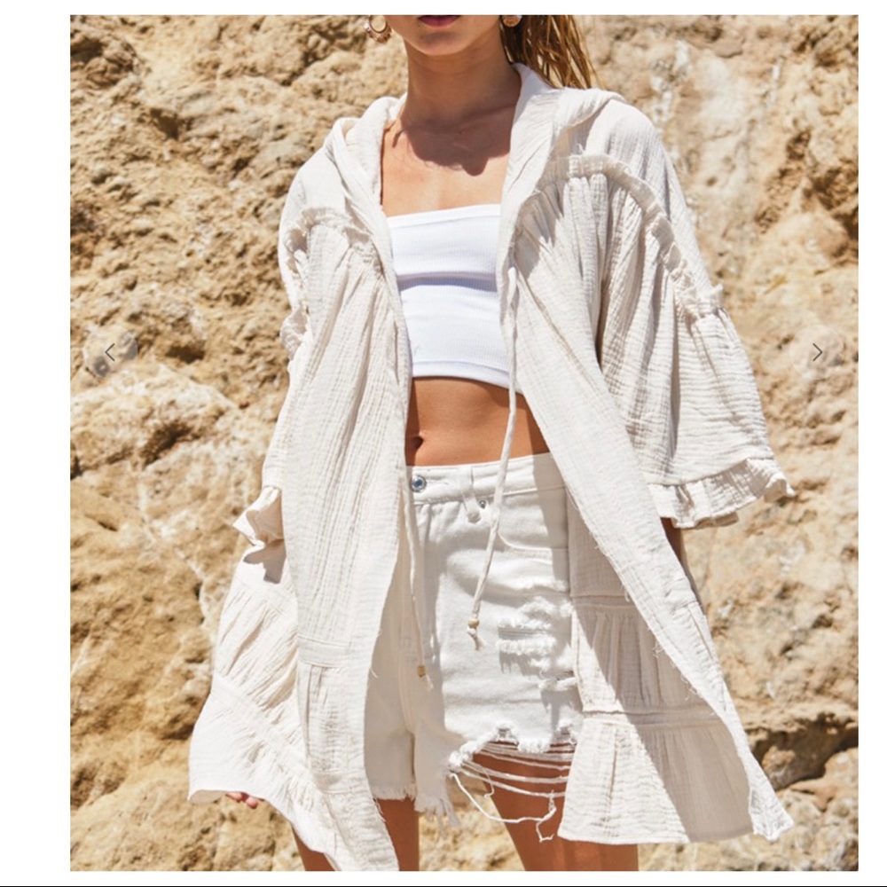 Boho Hippie Chic Absolutely Beautiful Open Hooded Cardigan with Ruffle T… - Picture 5 of 5